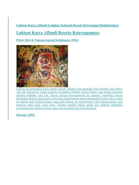 Selama hidupnya ribuan lukisan pernah dibuatnya. Lukisan Karya Affandi Lengkap Terkenal Beserta Keterangan ...