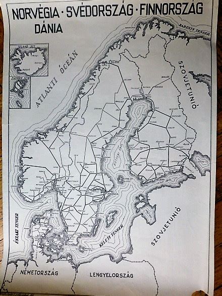 Denmark, finland, iceland, norway, sweden. Norvégia Svédország Dánia Finnország vasút térkép 1949 ...