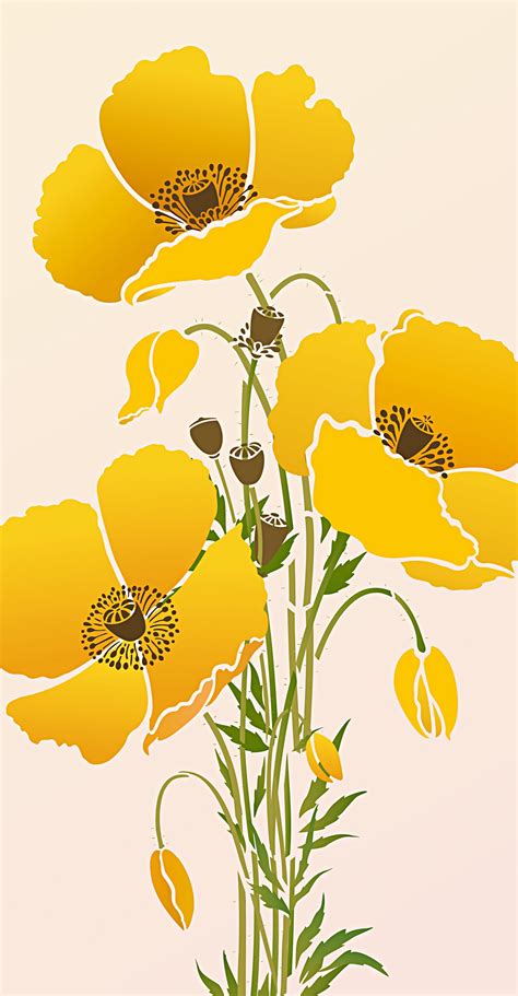 Giant Poppy Flowers Stencils 1, 2 & 3 - Henny Donovan Motif