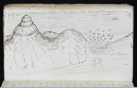 Make a majestic mountain drawing. Exploration and travels Ink sketch of 'Table Bay from the ...