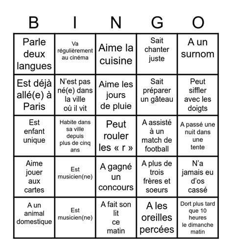 Bingo de la connaissance des autres Bingo Card