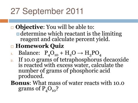 I began this reaction with 20 grams of lithium hydroxide. PPT - 20 Sept. 2011 PowerPoint Presentation, free download ...