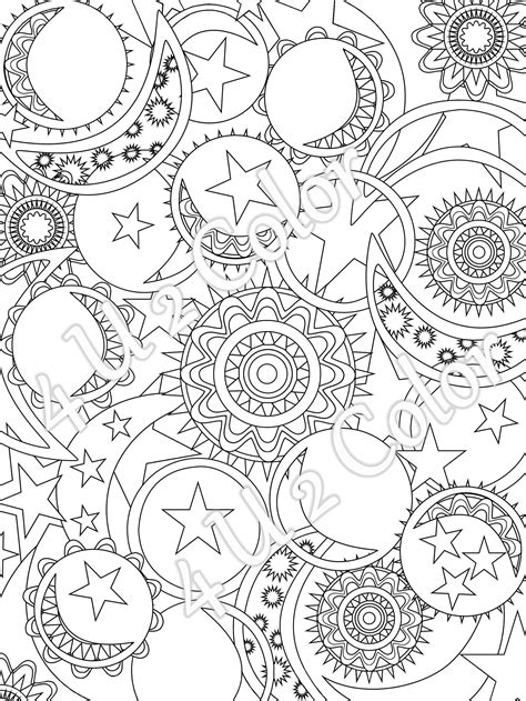 Sun & moon coloring book for adults: Sun Moon Stars 1 coloring page sun moon & stars