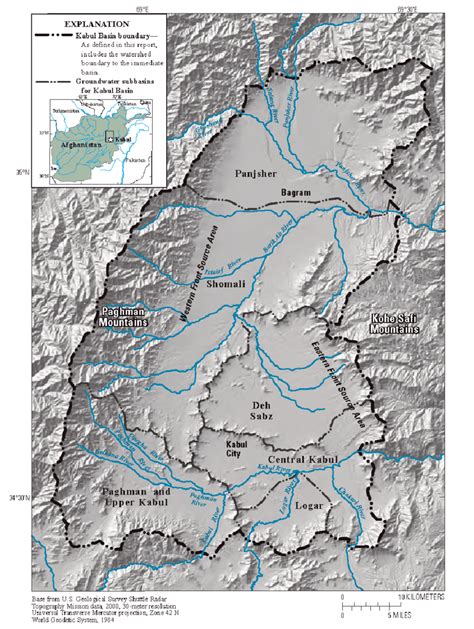 Kabul is located in afghanistan. Map of the Kabul Basin with rivers and subbasins (Mack et ...