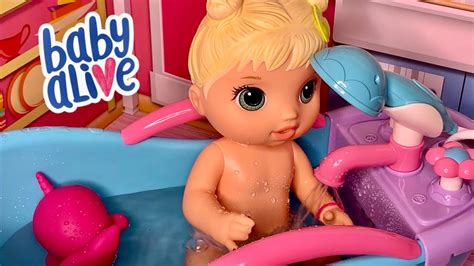 Enjoy watching your little one give her baby stella doll a bath in this soft, faux tub with running water made of ribbon! Baby alive video Bailey uses the real working my sweet ...