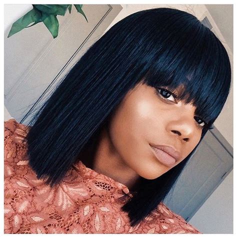 Blondie bangs black for hubby 3 min. Beautiful straight bob with bangs wigs for black women ...