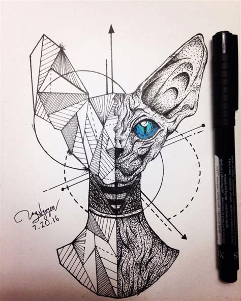 Learn how to draw geometric cat pictures using these outlines or print just for coloring. awesome Geometric Tattoo - Cat geometric sphinx # ...