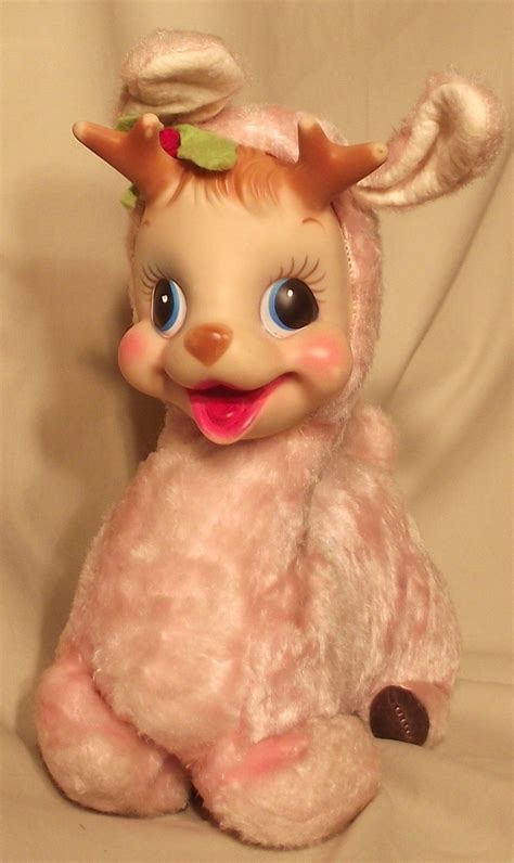 Maybe you would like to learn more about one of these? Vintage Stuffed Plush PINK REINDEER toy vinyl face Rushton ...