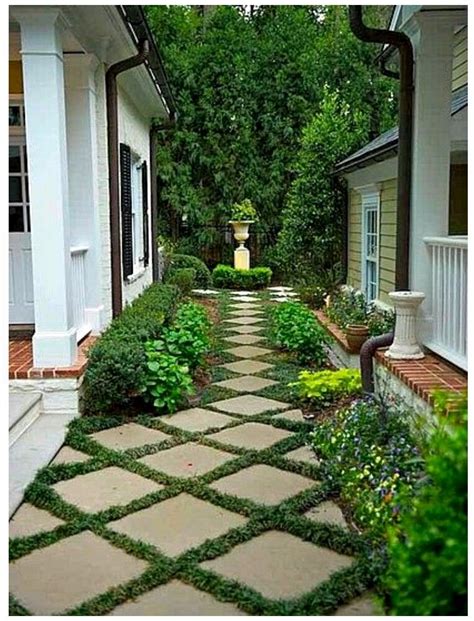 You might not be able to grow grass in a certain area, but you can make up for it with plants or even a patio. Diagonal Stepstone Walkway Grass in Between: [www ...