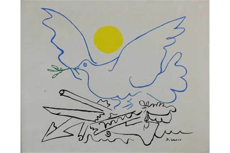 Picasso's white pigeon, which symbolizes freedom, becomes the emess' war pigeon. Pablo Picasso Friedenstaube