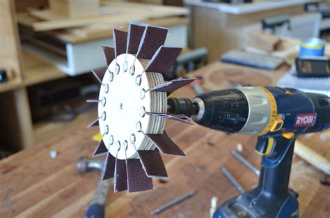 The table was covered in scratches. Completed in Drill flap sander - make one for each grit ...