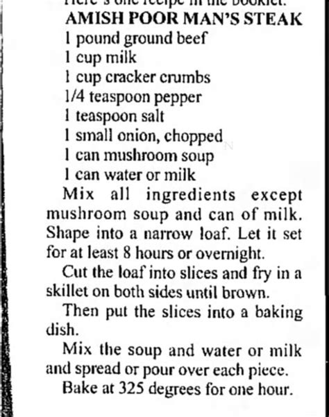 Cut in squares, roll in flour and brown both sides. Amish poor mans steak | Steak, Man, Poor