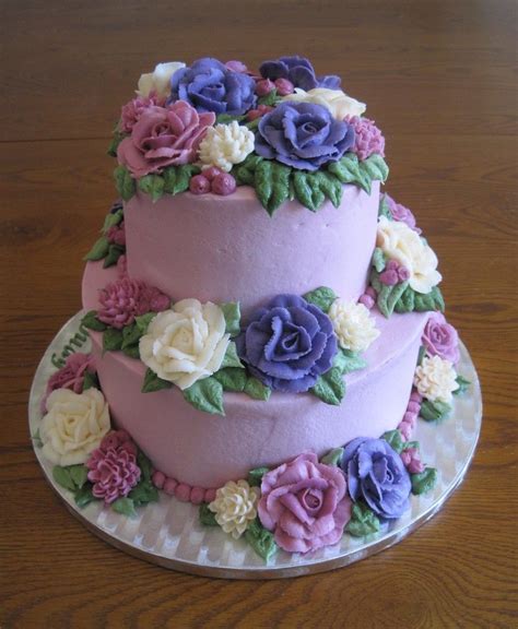 Try adding food colouring to the butter icing for a splash of colour. Buttercream Flowers Cake A cake I made for my mother-in ...