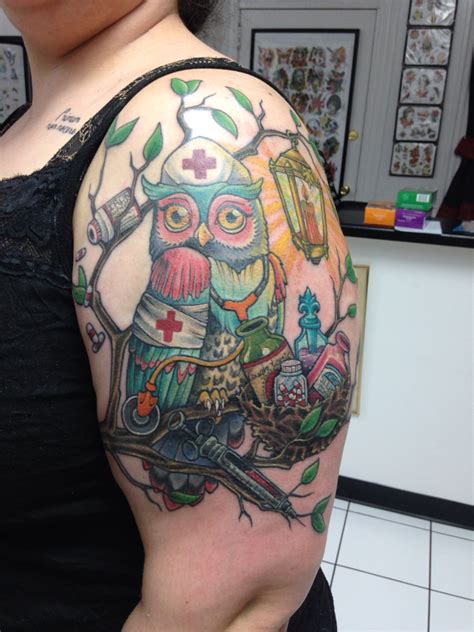 She was recruited to the show while working at the homeward bound tattoo parlor in wisconsin. My custom nurse owl by Melissa Monroe | Medical tattoo ...