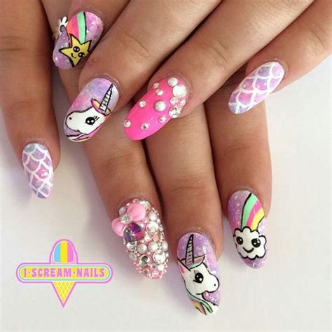 Diseños bonitos y fáciles para decorar tus uñas 45 increíbles diseños de uñas para el otoño 43 geniales diseños de uñas para la primavera Uñas De Gelish Para Niñas De Unicornio / Acrilic Nails ...