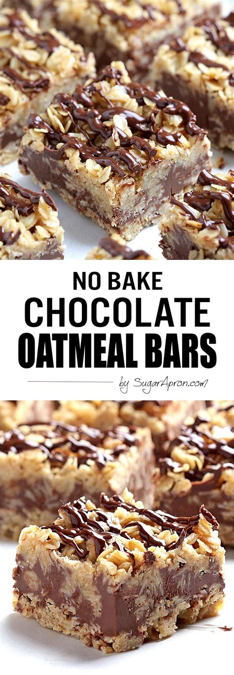 Spread the filling mixture over bottom crust in the baking pan, and then crumble the remaining oat mixture evenly over the top. No Bake Chocolate Oatmeal Bars - Sugar Apron