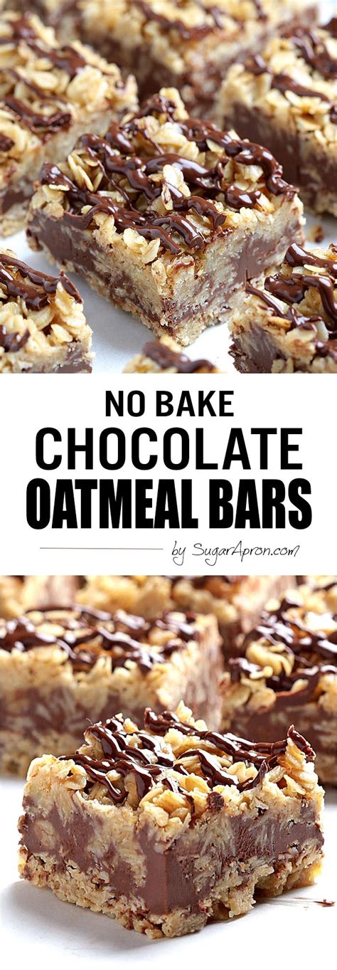 Easy banana chocolate caramel oat bars recipe! No Bake Chocolate Oatmeal Bars - Sugar Apron