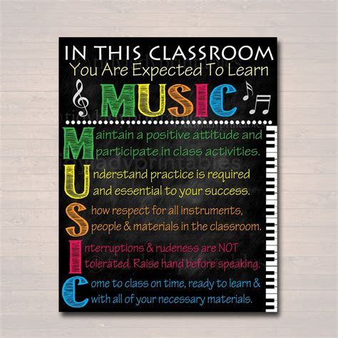 Printable custom teacher door sign for music classroom decor! MUSIC Classroom Poster, Music Classroom Decor, Classroom Rules Poster, - TidyLady Printables