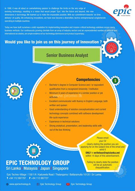 Responsible for performing special projects to improve process efficiency and performance. Senior Business Analyst at Epic Lanka