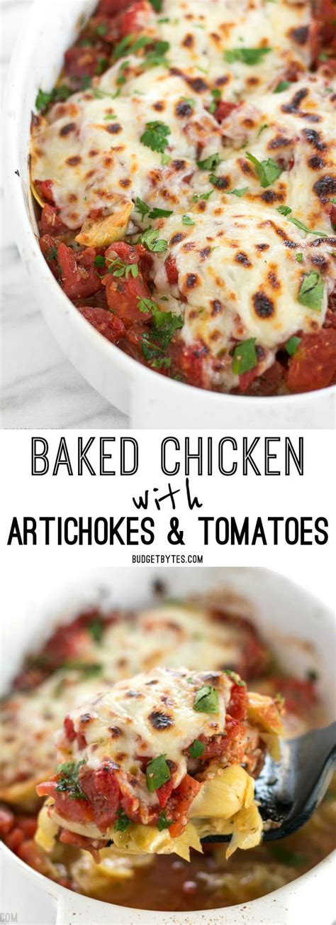 Last minute chicken dinner ideas. Baked Chicken with Artichokes and Tomatoes is an easy last ...