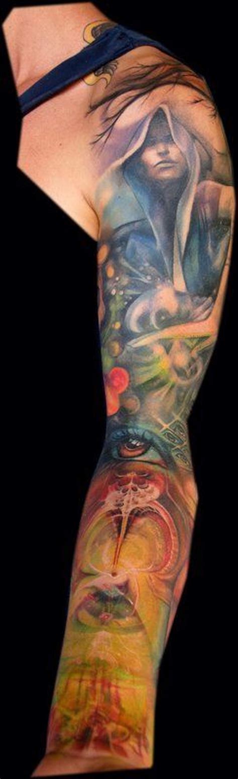 By beyond the wizards sleeve. Fantasy style colored wizard sleeve tattoo with eyeball ...