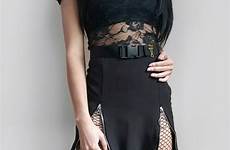 fishnet outfit skirt outfits edgy lace gothic crop fashion hipster choose board