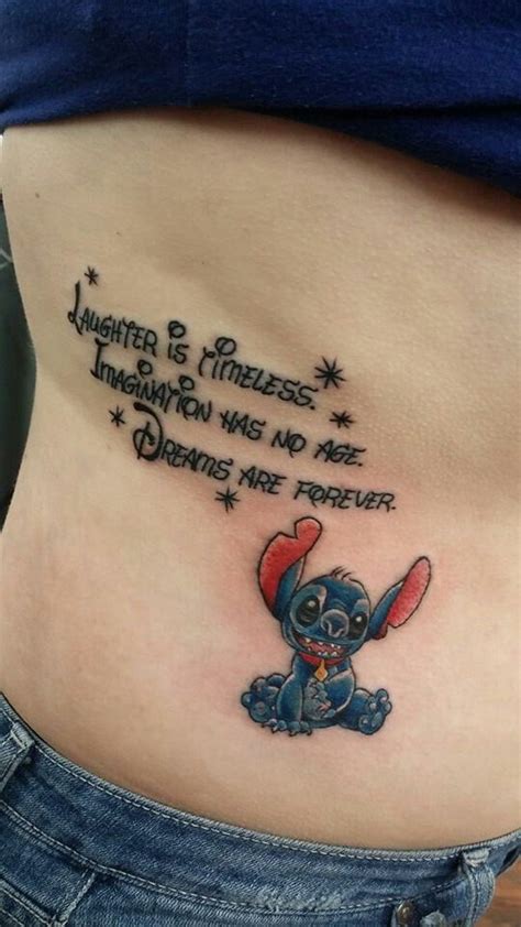 Cool quote tattoo idea for girls on back of the neck. Stitch and Disney Quote tattoo. | Disney tattoos quotes ...