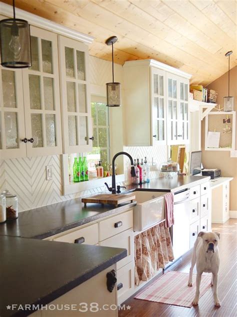 A beaded board ceiling is a great way to change the look and feel of a space. DIY Herringbone Beadboard Backsplash | Beadboard ...