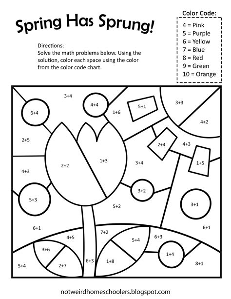 Kids have fun while enjoying math coloring pages. Free Spring-themed math coloring workshee | Math coloring ...