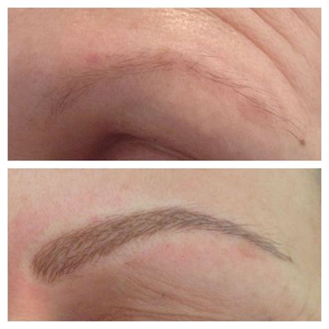 This natural looking feathered eyebrow features a small arc. Feather Stroke Eyebrow By Hayley | Cosmetic tattoo ...