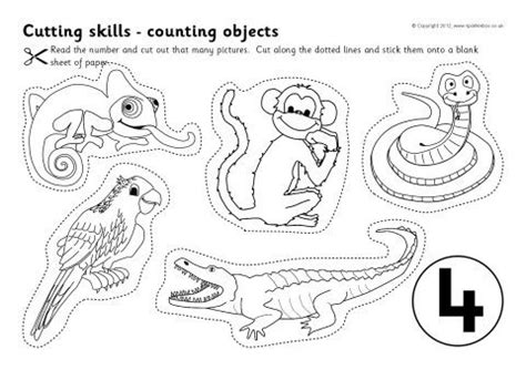 Students cut along the straight, zigzagged, and curved lines. Cutting Skills Counting Worksheets