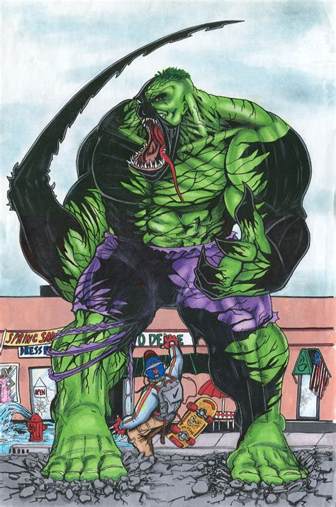 The female is shiny black and has a round abdomen with a red hourglass pattern on its underside. Venom takes the Hulk by drawdan on DeviantArt