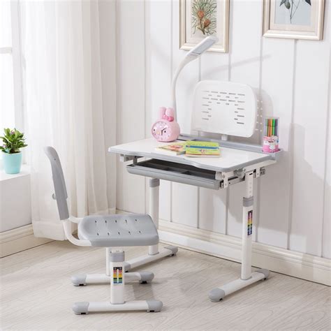 Let your child's imagination grow. Grey Adjustable Children's Study Desk Chair Set Child Kids ...