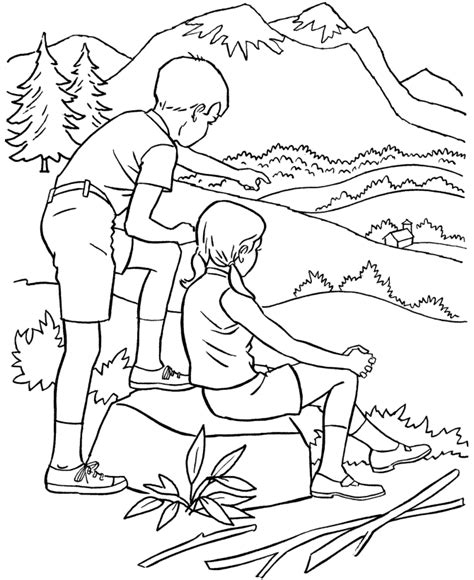 Enjoy these free summer themed coloring pages! Summer Coloring - Kids Hiking In State Park Coloring Page ...