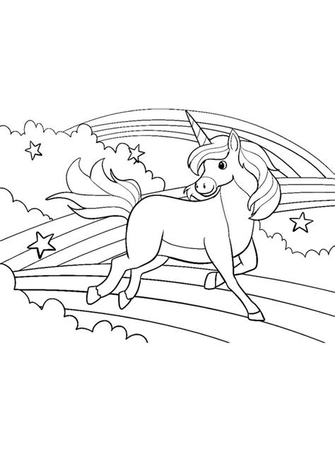 The coloring page is printable and can be used in the classroom or at home. Coloring Pages | Unicorn and Clouds Rainbows Coloring Page