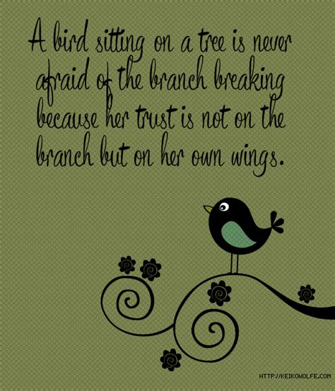 Best thoughts wises & wisdom quotes images wallpapers 2018. A bird sitting on a tree is never afraid of the branch breaking because her trust is not on the ...