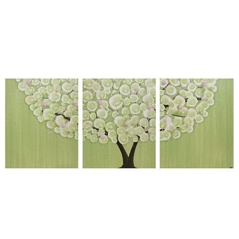 Tableau triptyque tulipes roses sur un fond déco lambris. Purple and Green Nursery Painting of Flowering Tree on ...