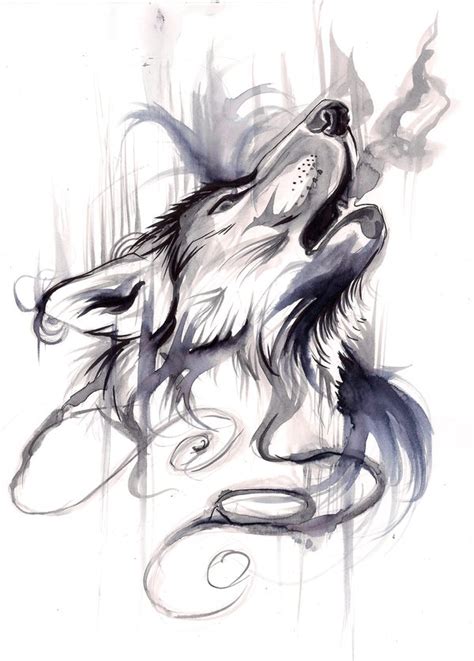 We have a clear image of a wolf's face in our mind, and the drawing must match it! Howling Wolf black&white aquarelle tattoo | Best Tattoo ...