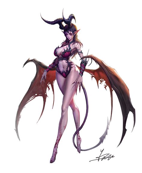 The cafe only opens at night and customers are served by the girls. Succubus Queen, 재문 윤 | Fantasy demon, Concept art ...