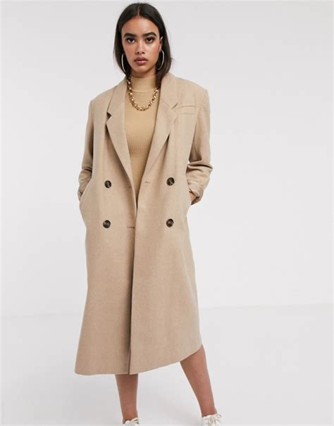 7asos design brushed belted coat. ASOS DESIGN double breasted longline coat in camel | ASOS