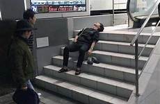 japanese drunk falling asleep places public people klyker izismile outrageously spread