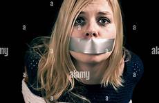tied kidnapped woman tape rope mouth hostage over stock alamy