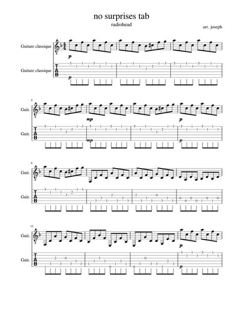 Learn guitar chords online at your own pace. No surprises tab joseph Sheet music for Guitar (Mixed Duet ...