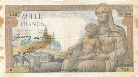 For years, the european central bank talked about killing the 500 euro banknote, claiming the usual prattle about terrorism and drug running and for years, i have not only studied the historical cancellation of large value banknotes in the united states and abroad but watched as recent history. 1000 Francs 20.6.1942 Frankreich Geldschein Banknote Mille Francs Deesse Demeter V - stark ...