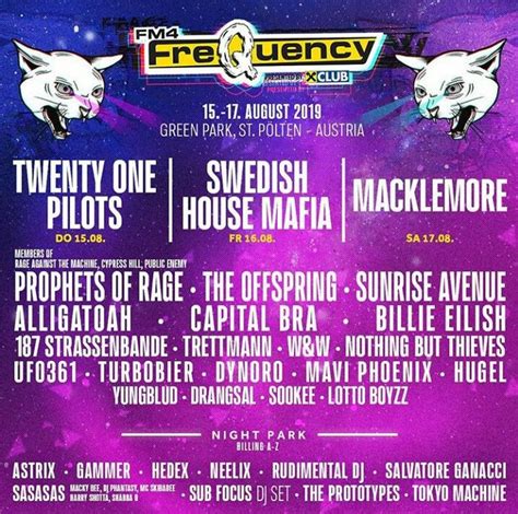 The fm4 frequency festival, also frequency festival or just frequency, formerly vienna city festival, is a music festival. FM4 Frequency Festival line up 2019 | Festival, Musik ...