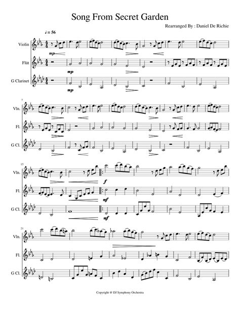 See new and popular secret garden songs, uploaded by musescore users, connect with a community of musicians who love to write and play music. 17 SECRET GARDEN Sheet music for Violin, Flute, Clarinet ...