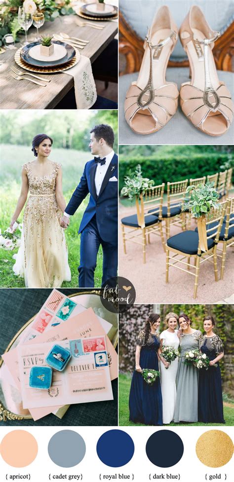 Add accents of gold and vary the shades of blue to avoid having a wedding that looks like a fourth of july celebration. Apricot wedding colors with Gold-Cadet blue -Dark Blue and ...