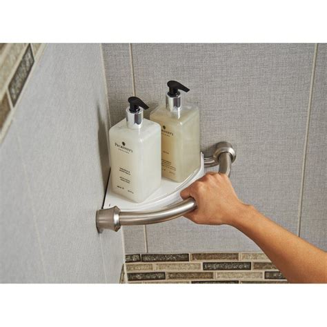 Grab bar shelves have been created to blend invisibly into a room. Bath Safety Grab Bar with Corner Shelf in 2020 | Shower ...