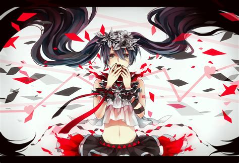 Yuecheng's vocaloid outfit is different in comparison to his manhua counterpart. black hair hatsune miku navel nisoku hokou (vocaloid ...