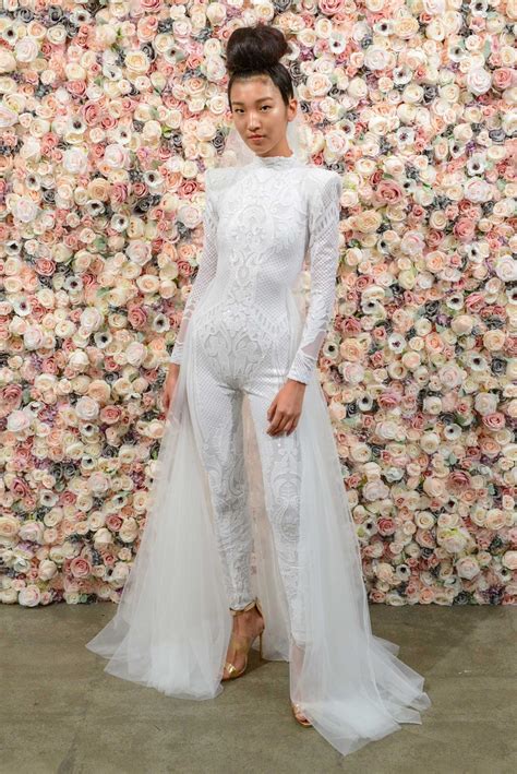Yellow plunging dress & mask. Wedding Dresses Photos - Michael Costello S/S 2018 Look 14 ...